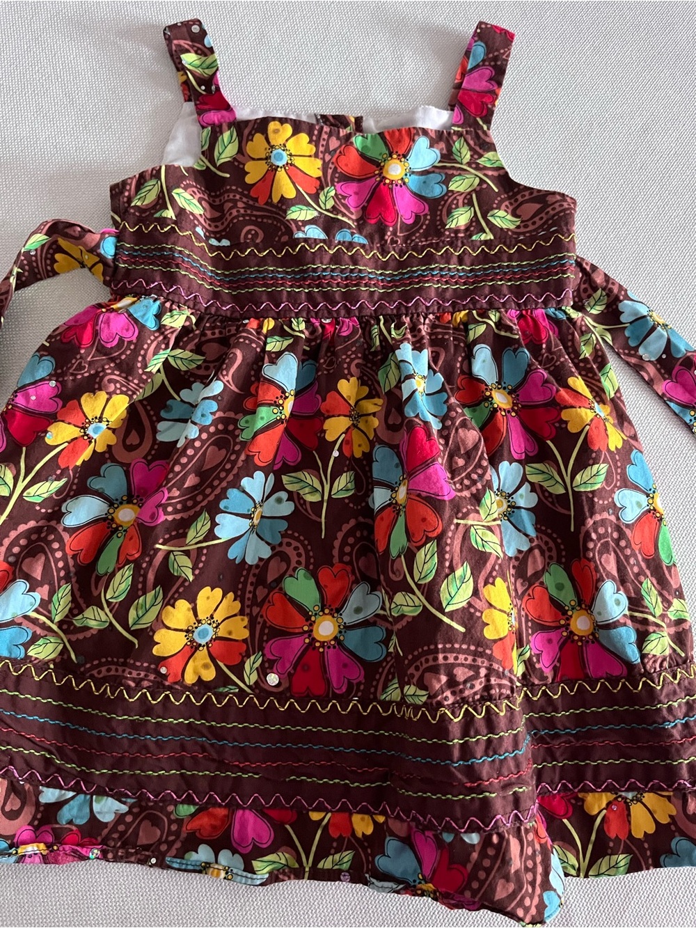 Bonnie Jean Brown Floral Sundress with Pink, Blue, Yellow & Red Accents size 4T
